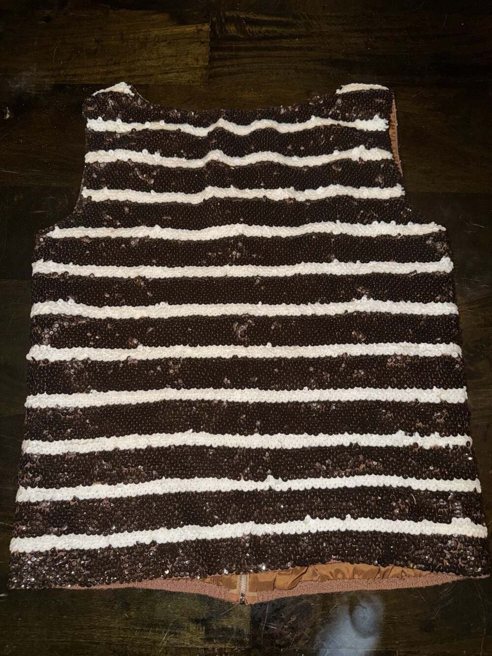 Valentina Ltd Black and White Sequin Striped Sleeveless Top